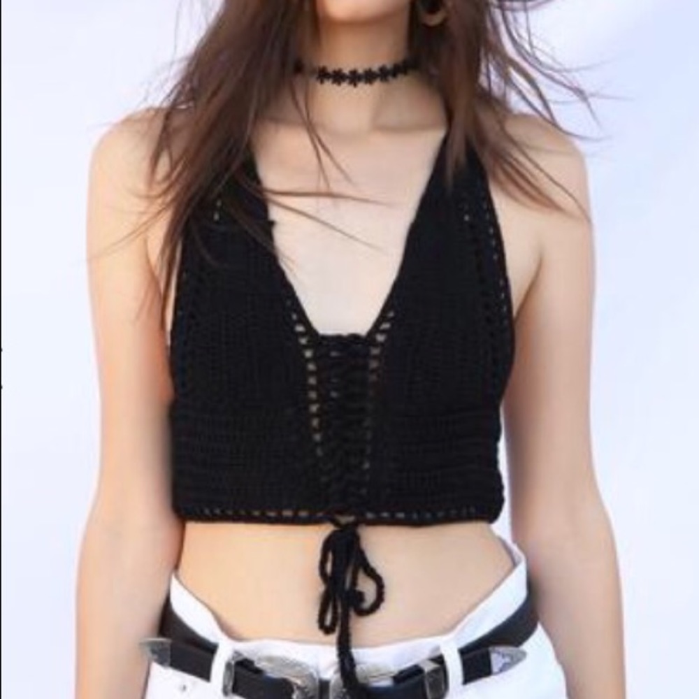 Black crochet crop top